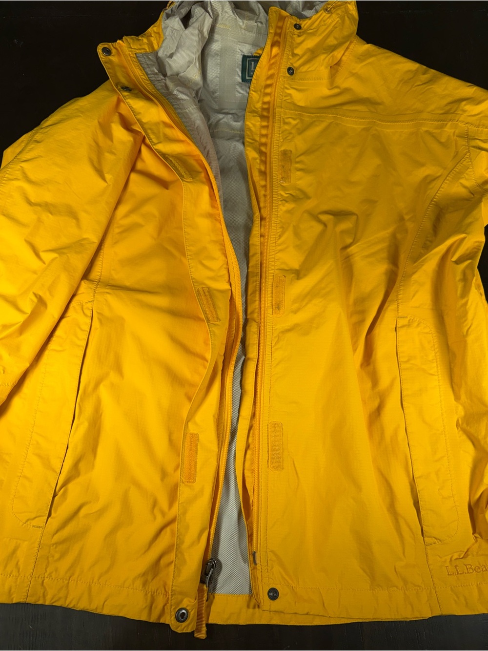 LL Bean Women Trail Model Rain Jacket XL Yellow Waterproof Hooded Windbreaker